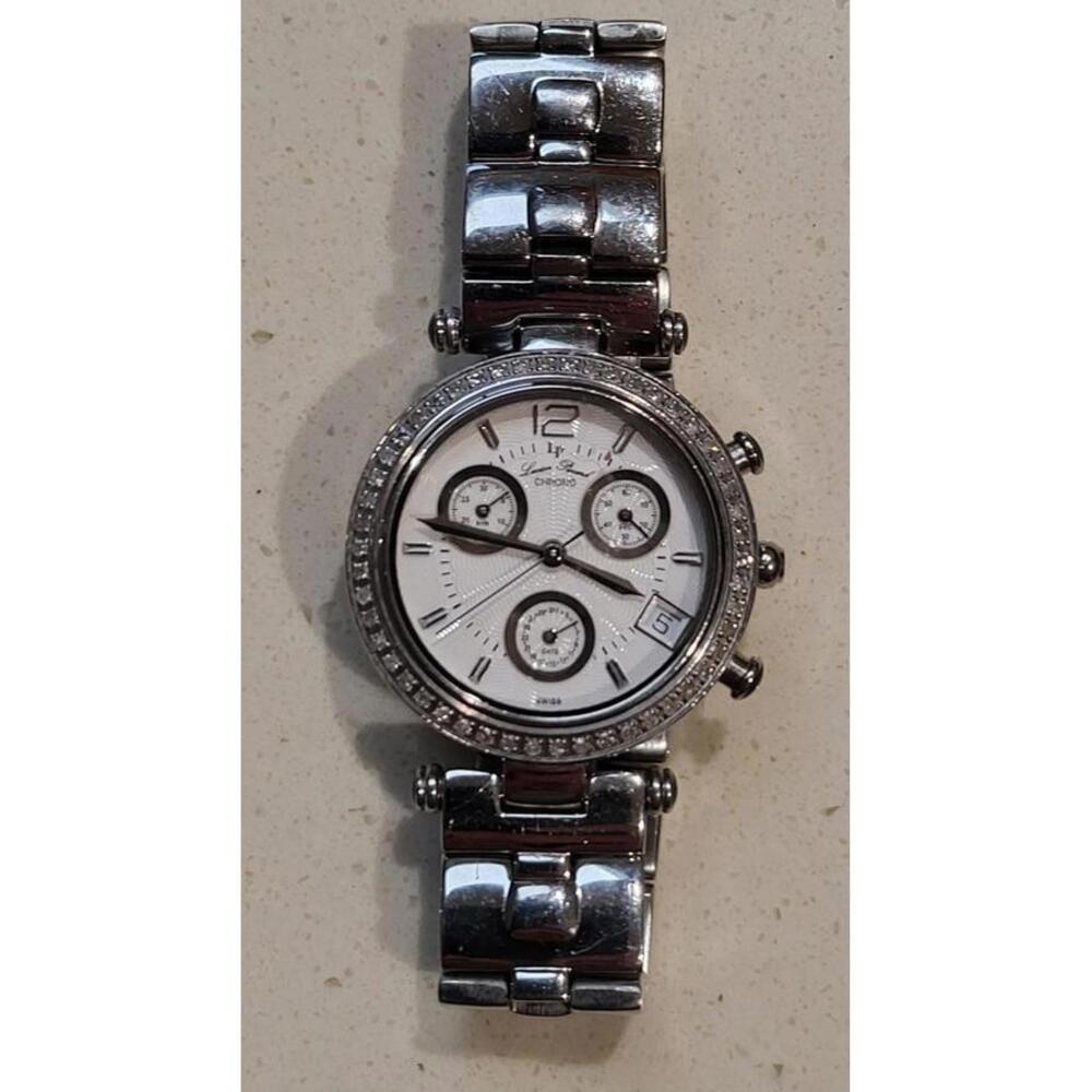 Silver Lucien Piccard Chronograph Watch with Diamond Accent